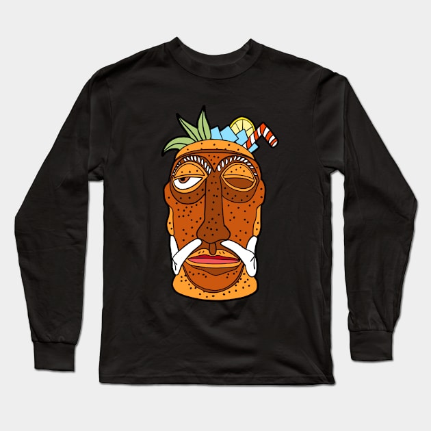 Tiki Head Cocktail Long Sleeve T-Shirt by Nerdpins